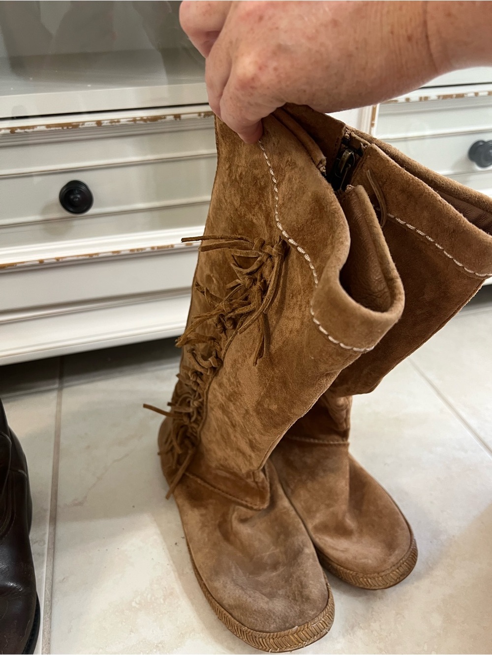 UGG Chestnut Suede Over-the-Knee Fringe Boots - Picture 7 of 8